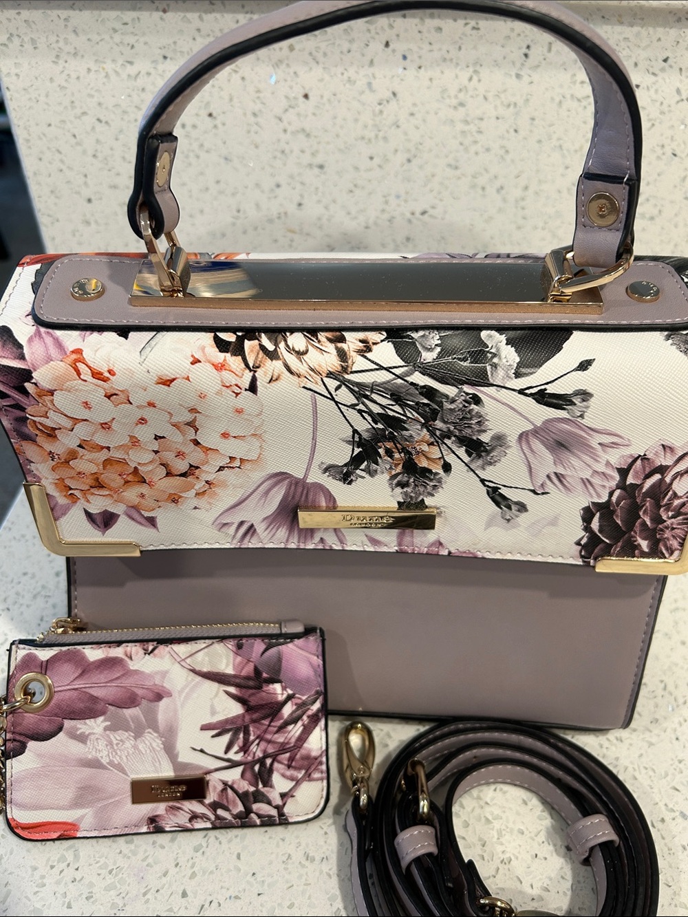 Dune London Lilac Floral Top-Handle Satchel with Cardholder - Picture 3 of 4
